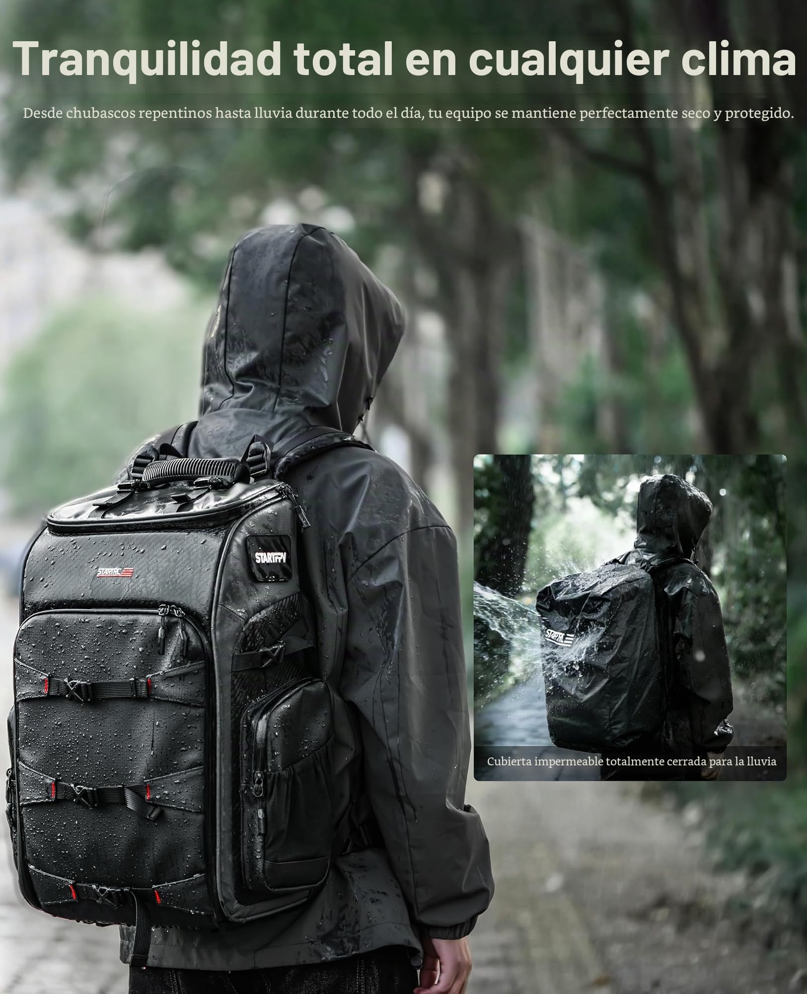 FPV - Mochila para dron, 40 L, funda profesional para cámara de viaje para FPV Racing Quadcopter/DJI Drone/trípode/laptop de 15.6 pulgadas con cubierta impermeable para lluvia y 2 bolsas de