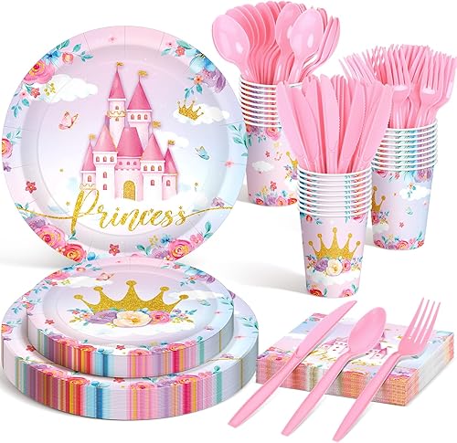 Meanplan Sirve para 24 invitados, diseño de hada de mariposa, feliz cumpleaños, baby shower, decoraciones de fiesta para niñas, incluye tazas,