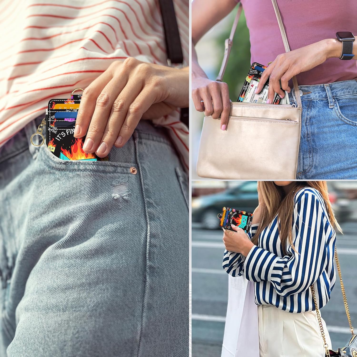 Slim Wallet Credit Card Holder, Small Stove, RFID Wallet Women Cute Small Front Pocket Wallet With Zipper, PU Leather Thin travel RFID Blocking Card Case ID Window,Ladies Gifts - Image 5