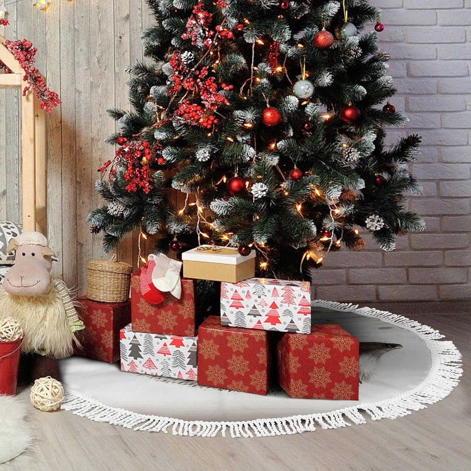 Hedgehog Printed Christmas Tree Skirt 48 Inch Tree Skirt Christmas Tree Collar Christmas Tree Decorations Winter Xmas Tree Mat