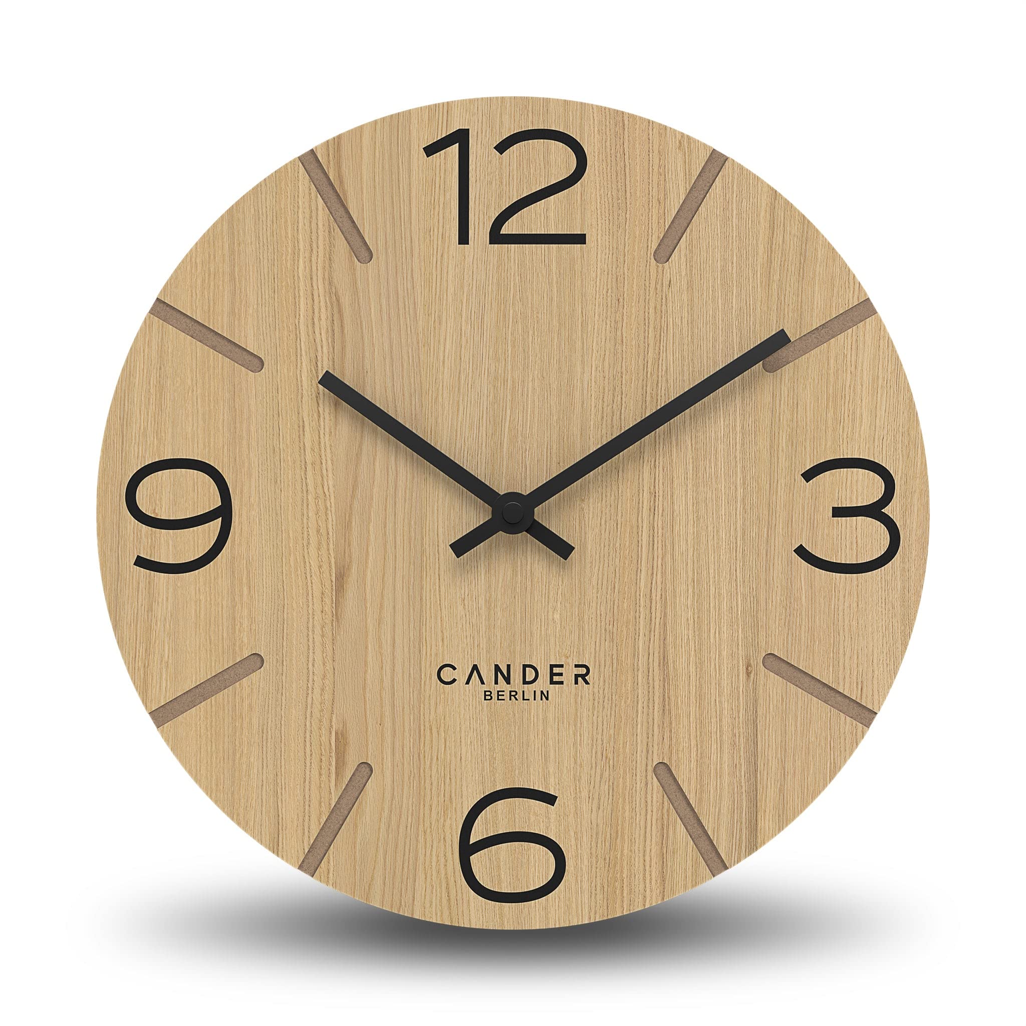 Horloge Murale Silencieuse Cander Berlin en Bois de Chêne 30 cm
