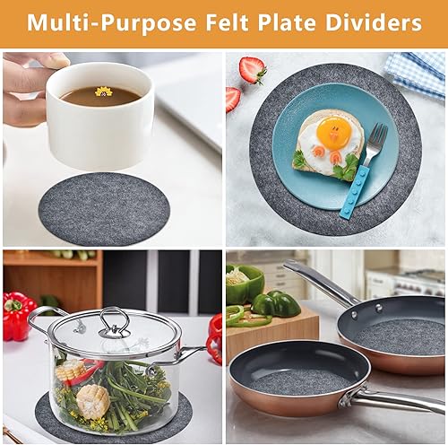 Miniatura 7 de Paquete de 100 separadores de almacenamiento de placas de fieltro, 3 tamaños, almohadillas protectoras de almacenamiento de platos redondos de