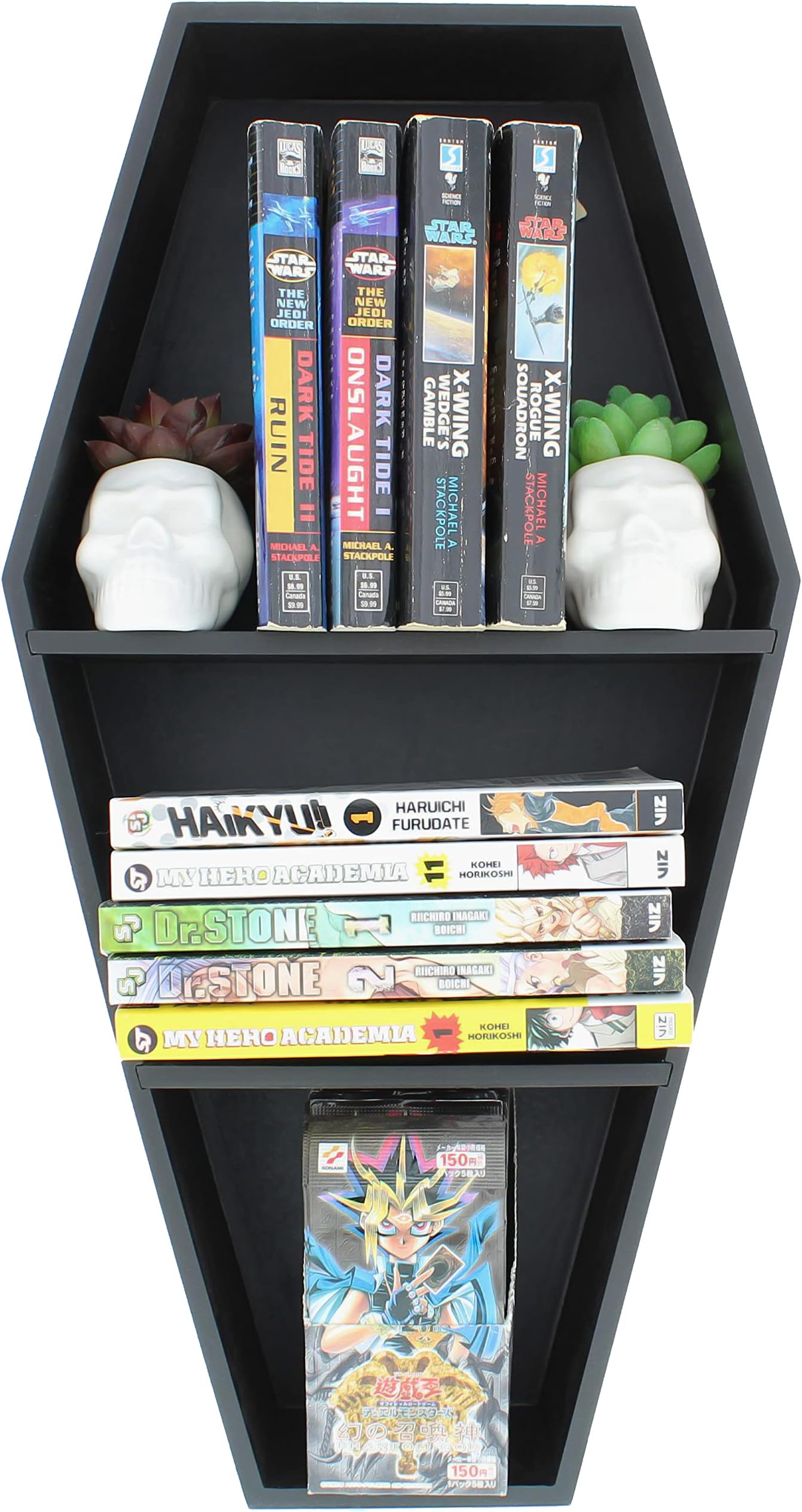 MANNY'S MYSTERIOUS ODDITIES Coffin Bookshelf - Extra Large Coffin Shelf 21 Inches by 11 Inches - Includes Removable Shelves - Gothic Decor for Home