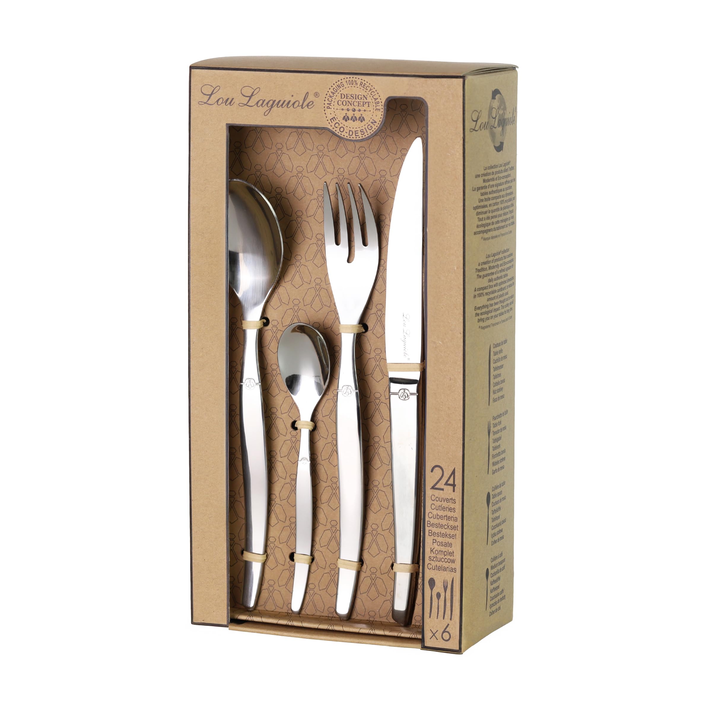Lou Laguiole Besteckset JET, Tafelbesteck, Besteck Set 6 Personen, Edelstahl poliert, spülmaschinenfest, 24-teilig