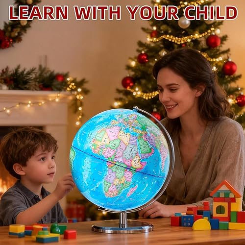 Miniatura 8 de Globo mundial de 13 pulgadas para niños, globo de aula para educación y decoración con base estable de metal pesado, superficie impresa impermeable