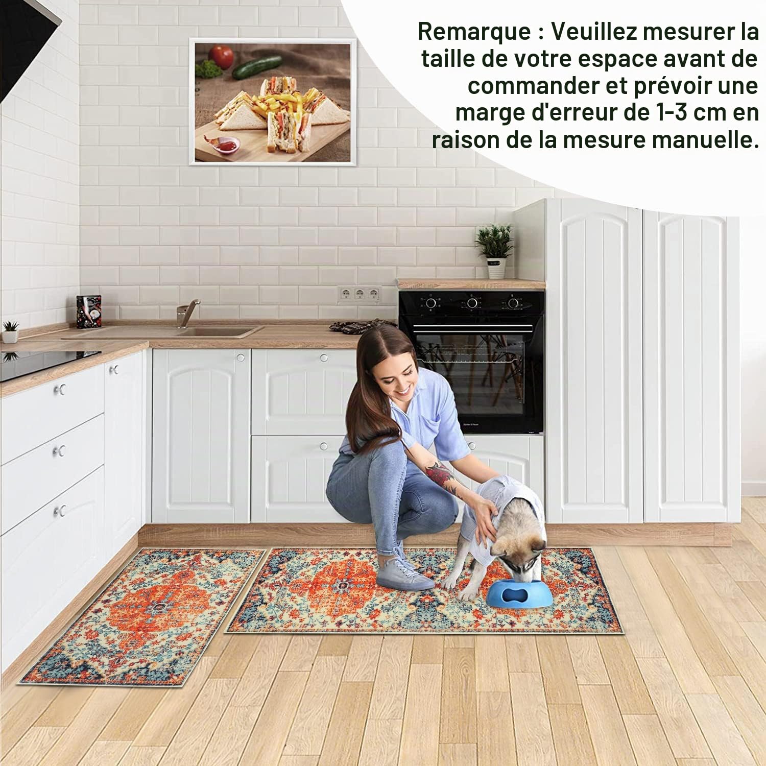 Cekene Tapis de cuisine oriental, antidérapant, lavable, absorbant, style bohème, pour chambre à coucher, entrée, buanderie (50 x 80 cm + 50 x 120 cm)