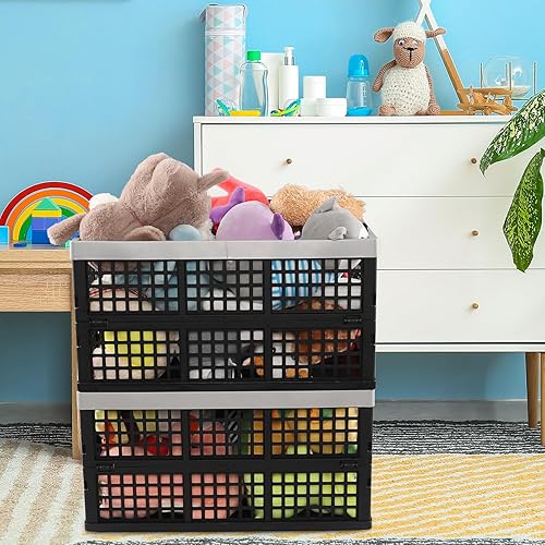 Miniatura 9 de Rosebloom - Cajas de almacenamiento plegables de plástico grandes de 42 L, caja plegable apilable de plástico, 4 paquetes