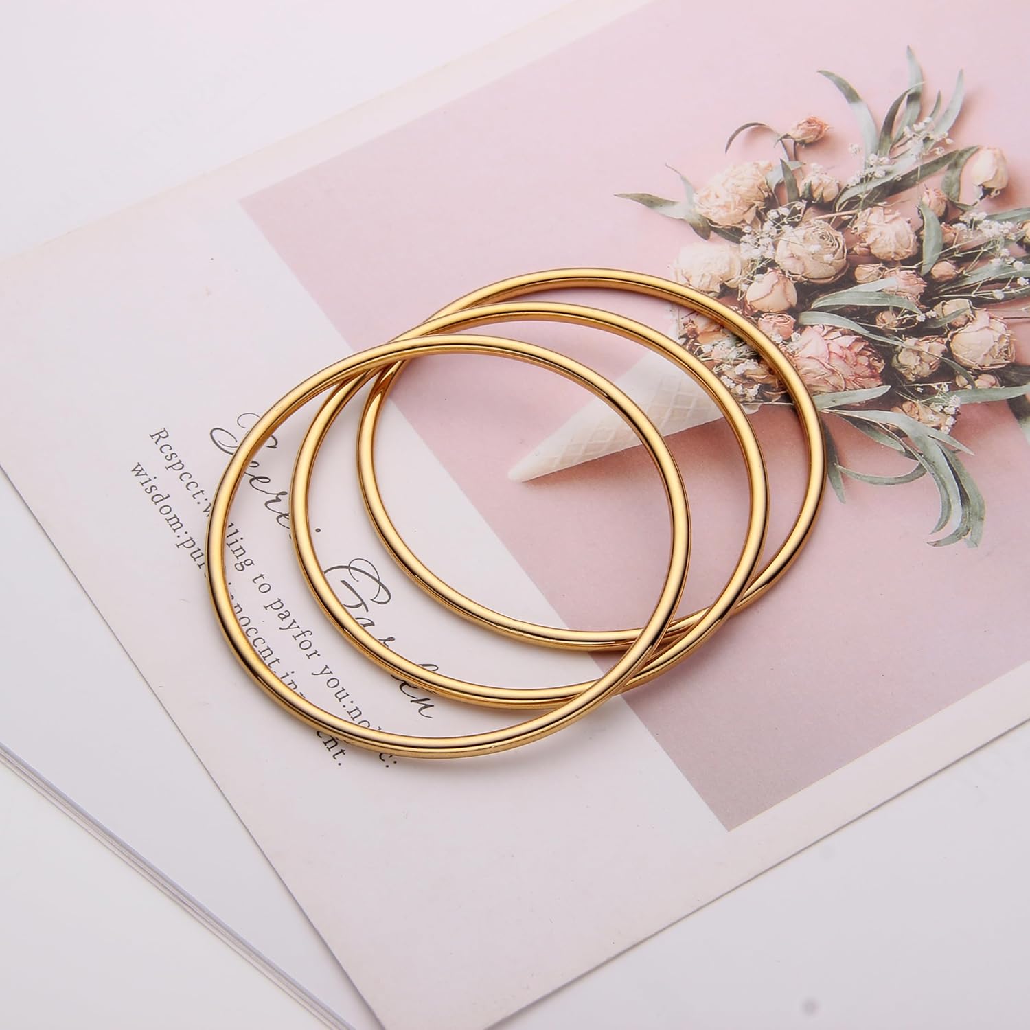 3 Pairs Bangle Bracelets for Women Set, Bohemian Jewelry Multilayer Charm Bracelet 14K Gold Plated Stainless Steel Bangle Jewelry Set Gifts - Image 2