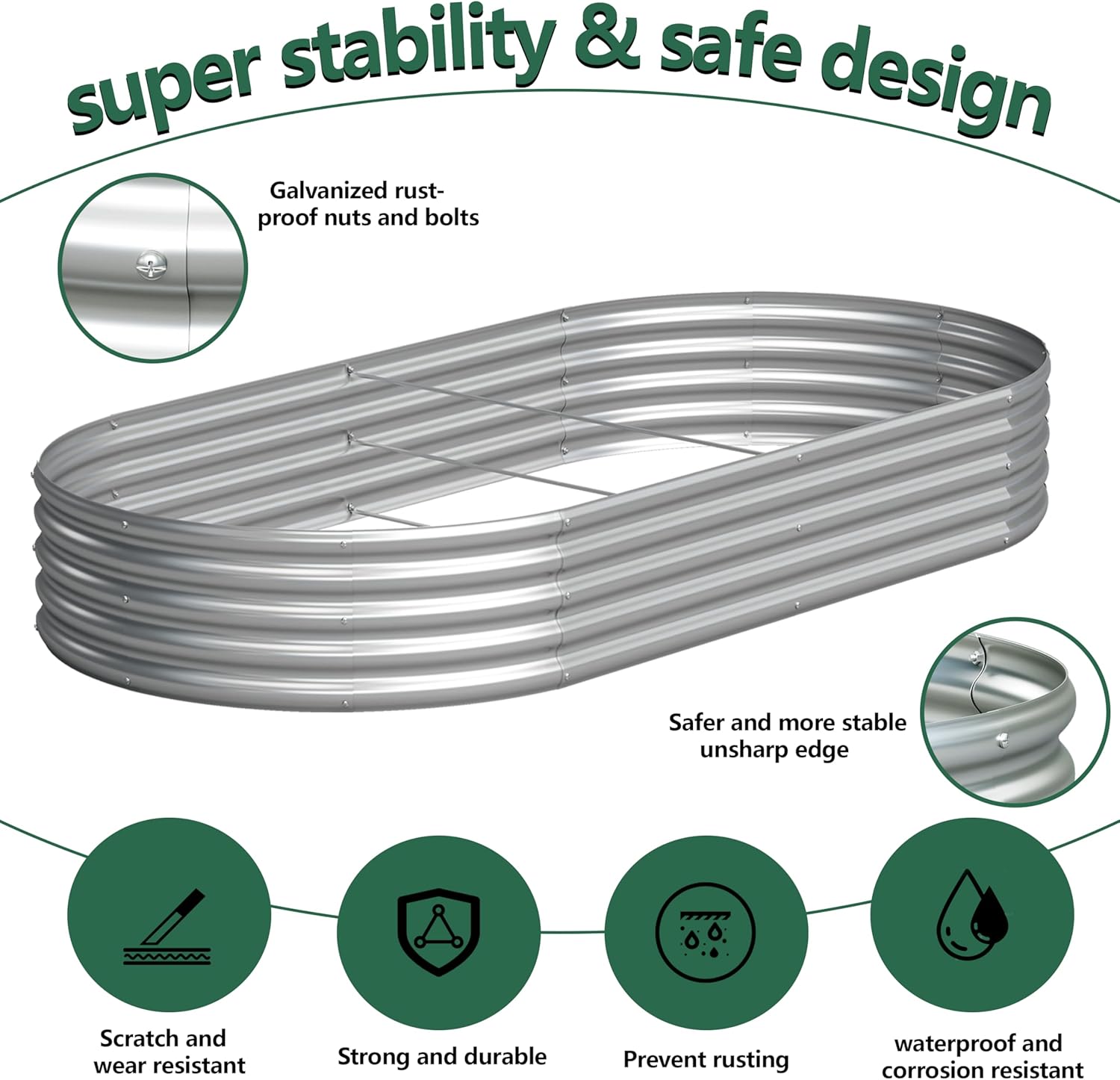 2PCS 8x4x1FT Galvanized Raised Garden Bed Kit,Vegetable Boxes-Oval Metal Flower Box,Large Planter Raised Beds Outdoor Garden for Planting,Fruit,Herb-Silver