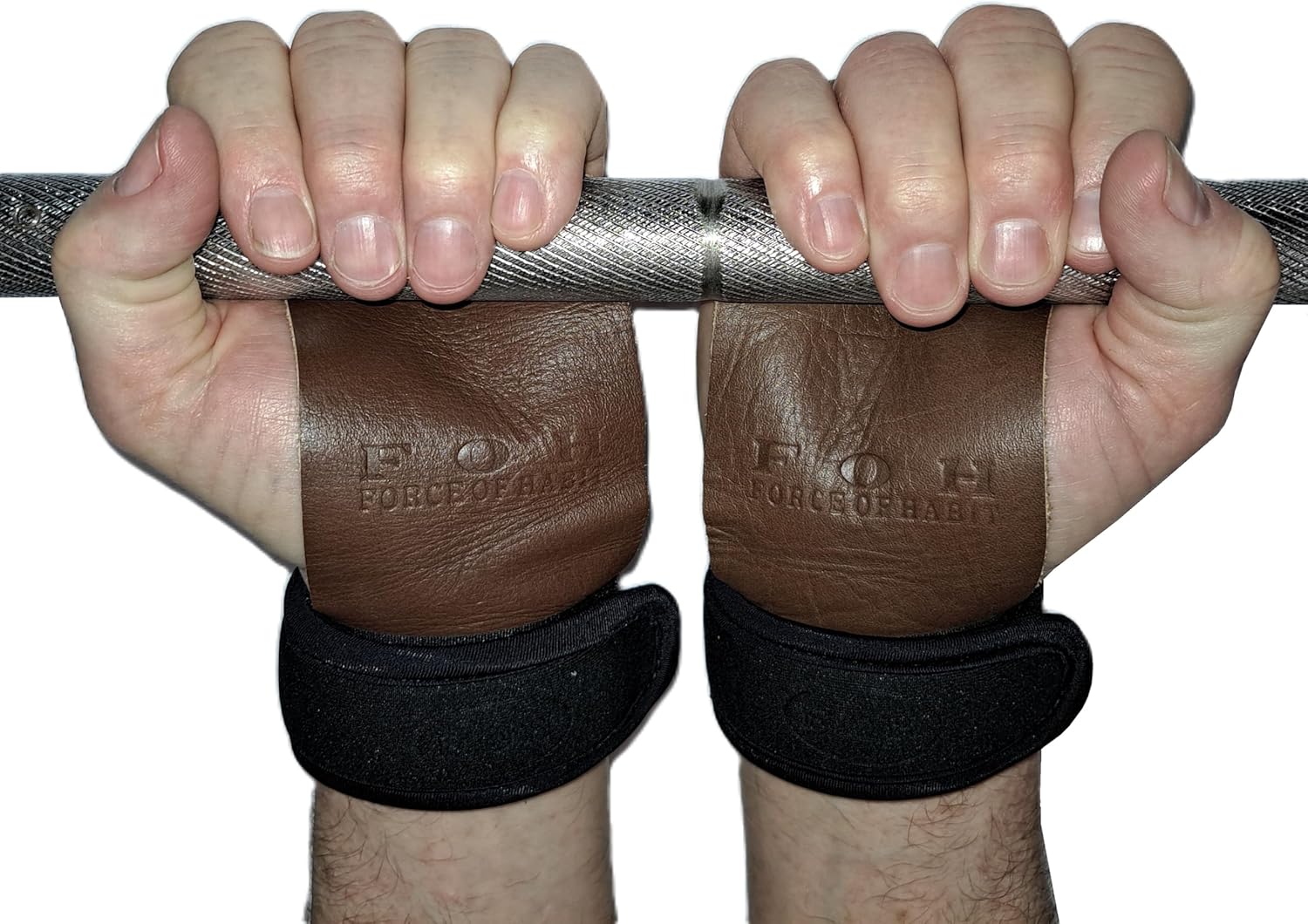 Force of Habit Gymnastics Grips Goat Leather 2 Finger Holes Neoprene Wrist Strap Hook & Loop Fastener Cross-Training WOD Pommel Horse Rings Chin-ups Muscle-ups Sold in Pairs Brown (Large)