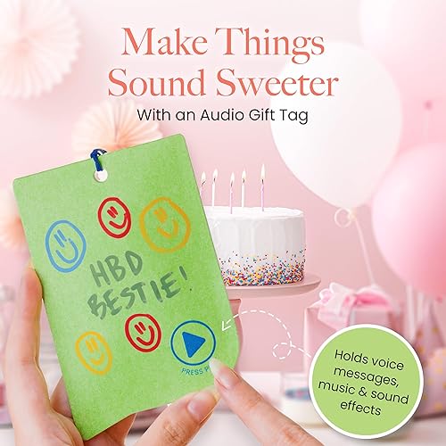 Miniatura 20 de VoiceGift Etiqueta: 1 paquete de etiqueta de felicitación de audio con grabadora de voz, tarjeta de regalo grabable con múltiples mensajes con 1