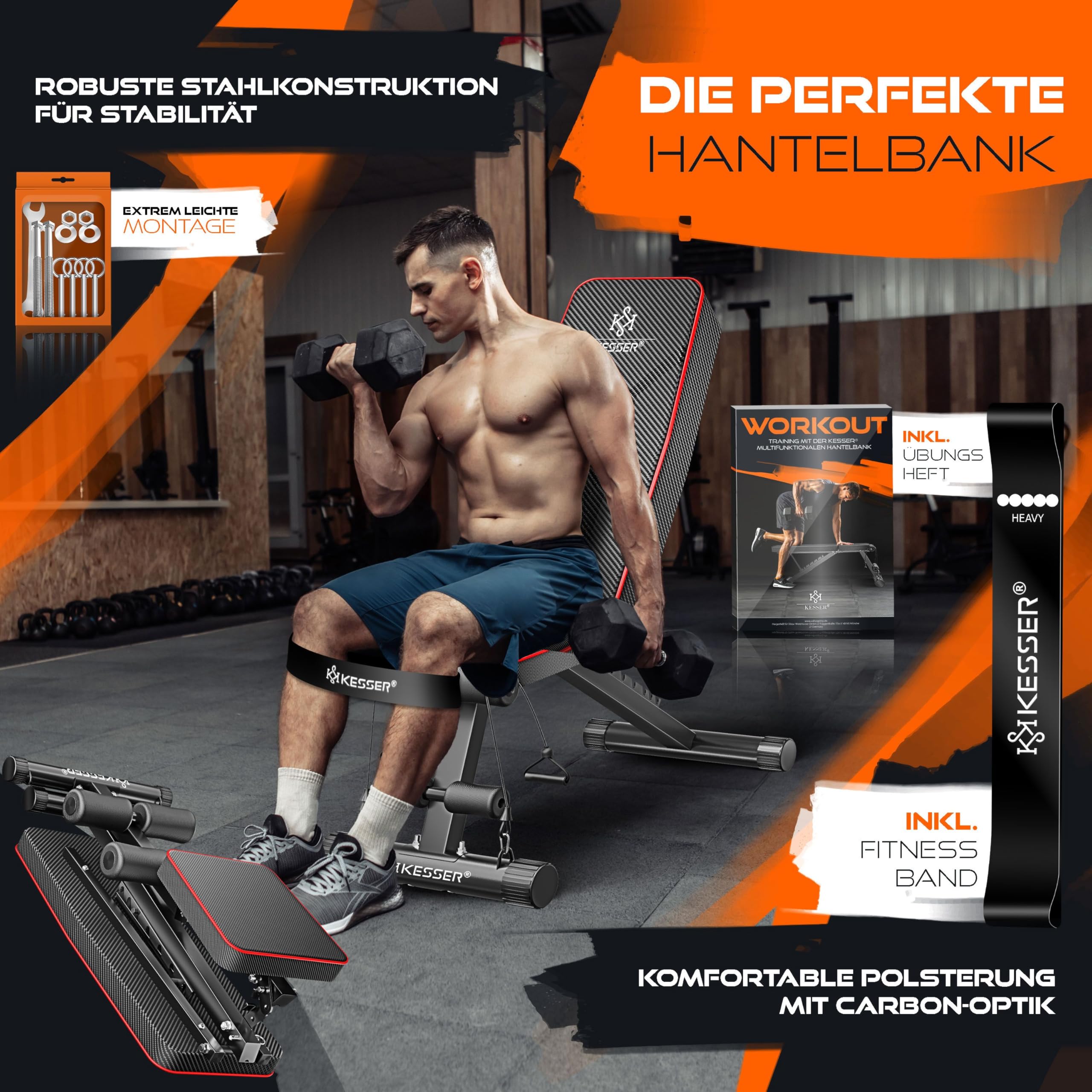 KESSER® Banc de musculation pliable multifonction avec dossier - Charge maximale : 500 kg - Appareil de fitness réglable pour développé couché - Entraînement complet du corps - Banc incliné pour