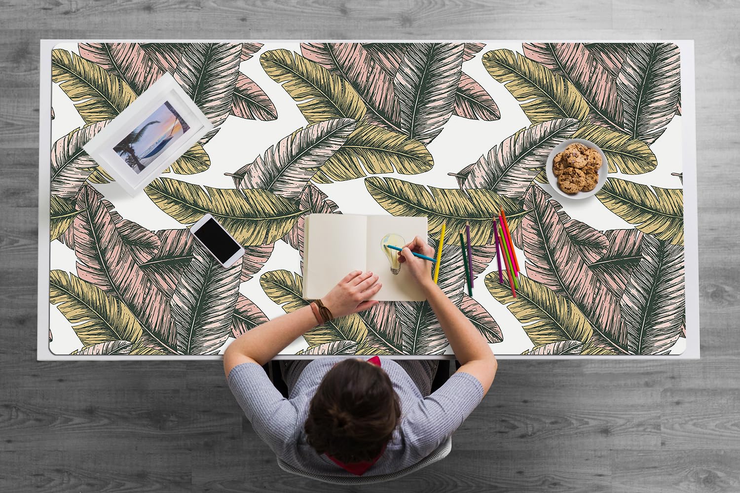 Tappetino da Scrivania 120x60 cm Facile da Pulire Antiscivolo Superficie Protettiva Protezione e Decorazione in Vinile PVC per Ufficio e Casa Impermeabile - Foglie di banano