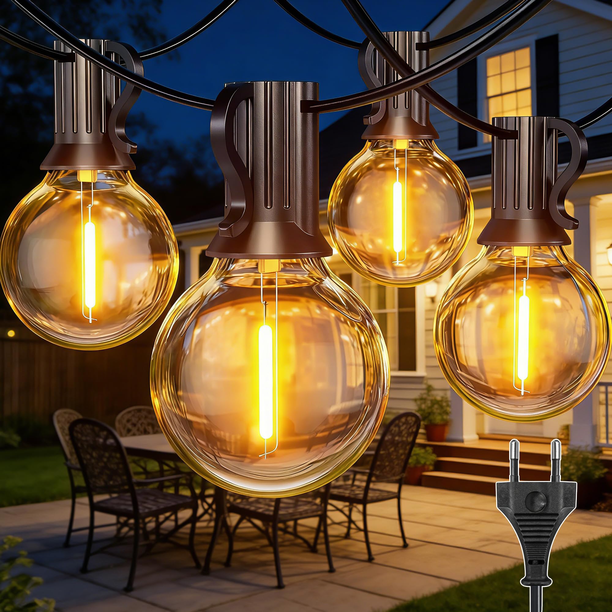 HeiPard Lichterkette Außen LED Strom 30M, Outdoor Lichterketten Beleuchtung mit 50+3 G40 Glühbirnen Wetterfest IP45 für Aussen Innen Balkon Garten Camping Pavillon Terrasse Hochzeiten Partys