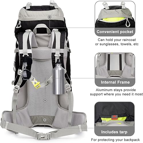 Miniatura 4 de Mochila de senderismo con marco interno de 70 L55 L35 L, mochila de camping ligera de nailon con cubierta de lluvia, mochilero de alto rendimiento