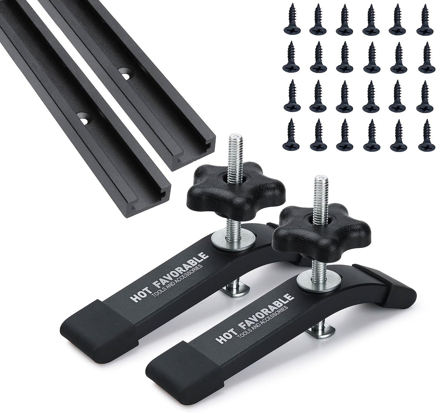 Aluminum 2pk 48" T-Track for Woodworking with 2pk Hold-Down Clamps-Woodworking and Clamps-Fine Sandblast Black Anodized