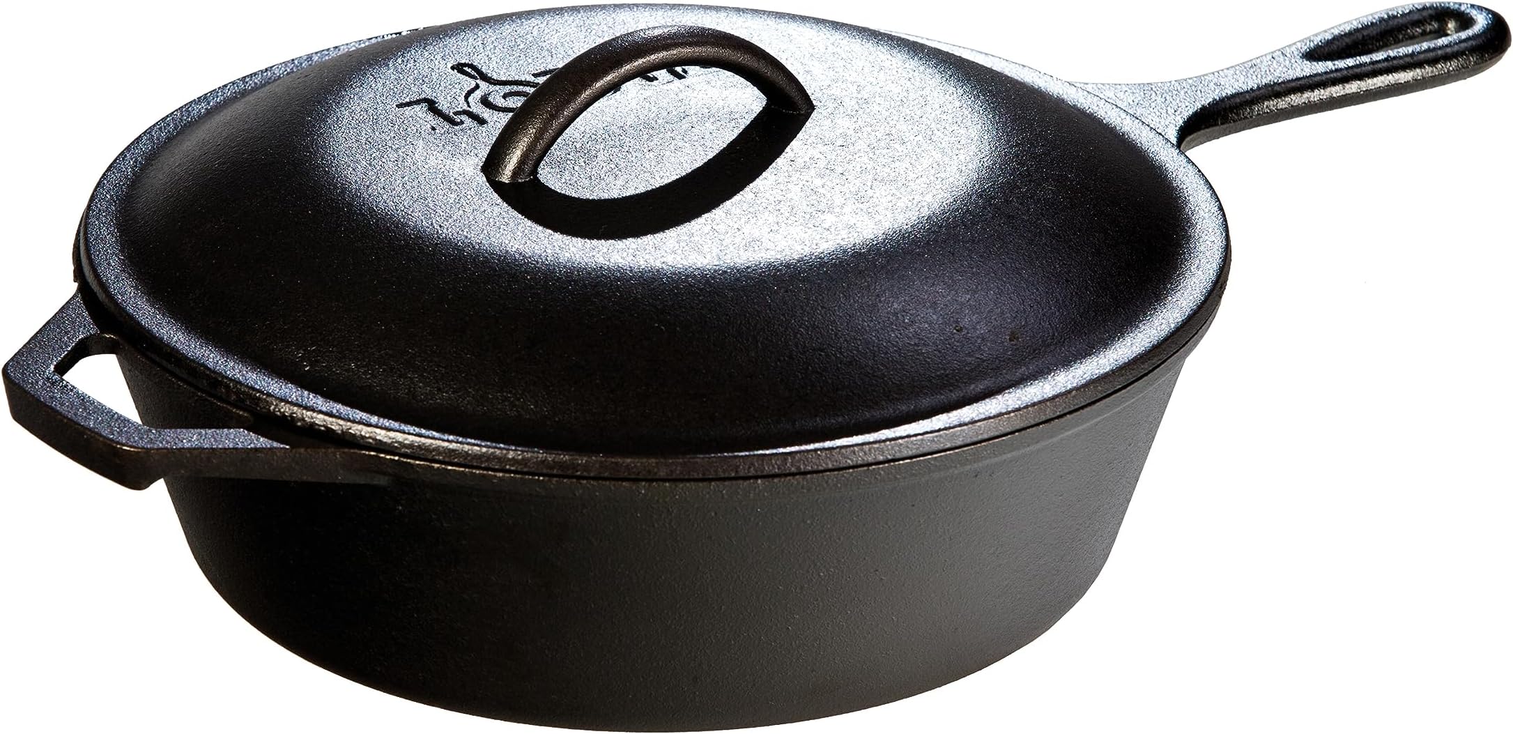 Lodge 3 Quart Cast Iron Deep Skillet with Lid. Covered Cast Iron Skillet for Deep Frying and and Bread Baking.