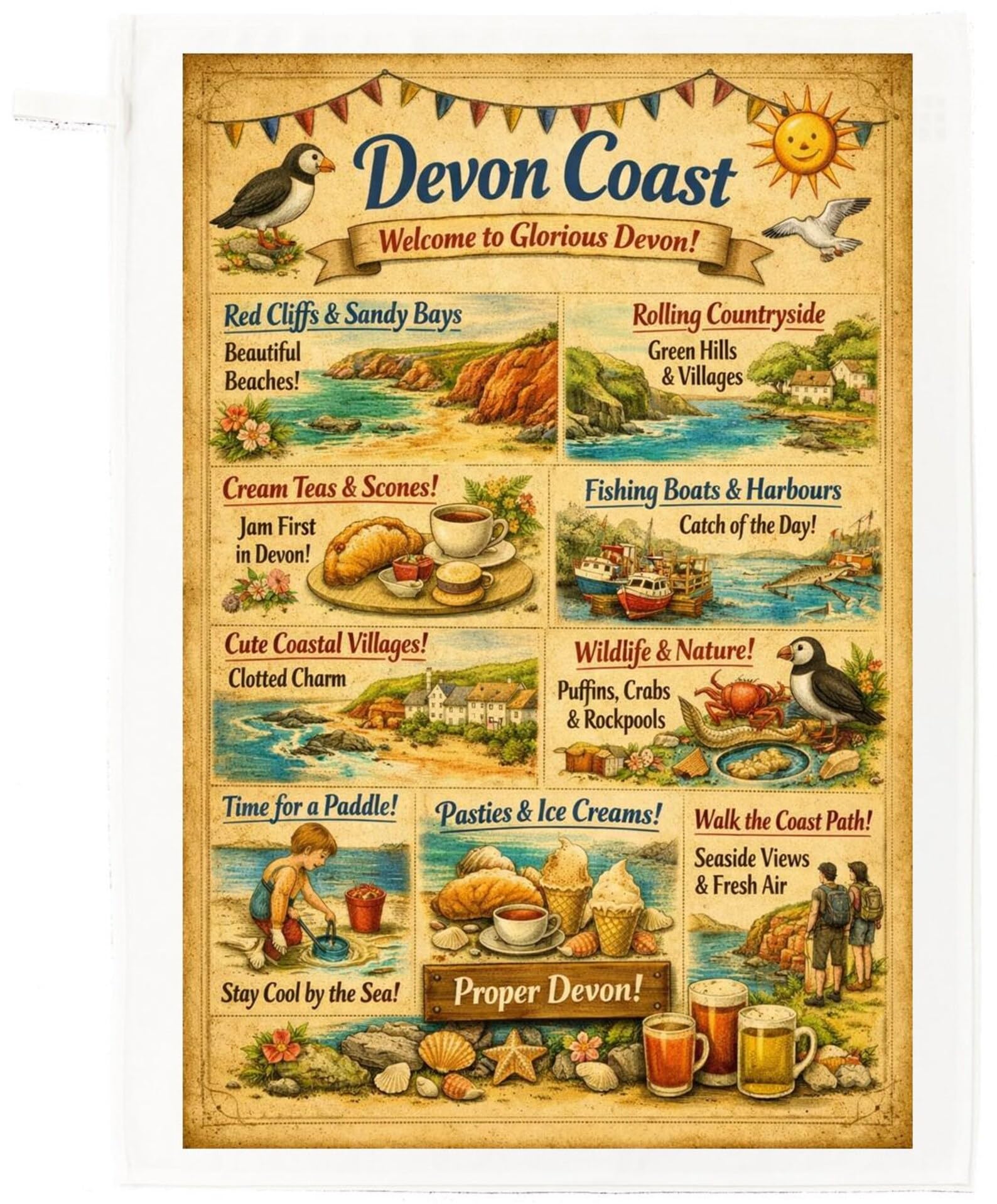 Half A Donkey White Devon Coast Cotton Tea Towel – Glorious Devon Seaside & Countryside