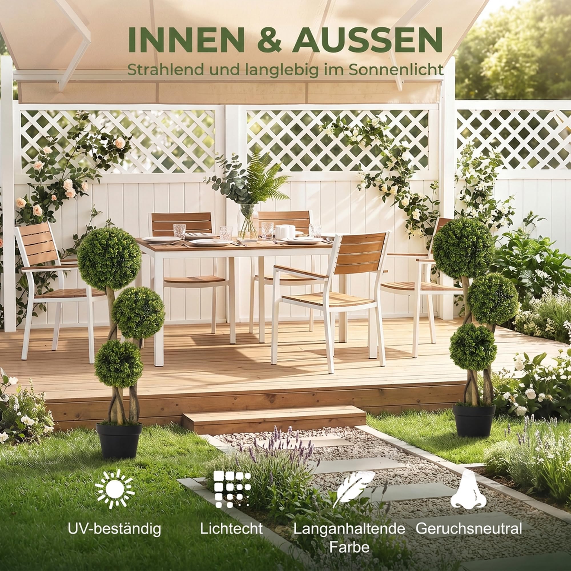 HOMCOM Arbres topiaires artificiels Anti-UV en Pot 90cm Vert Clair | Boule de buis, plantes artificielles, décoration intérieure et extérieure