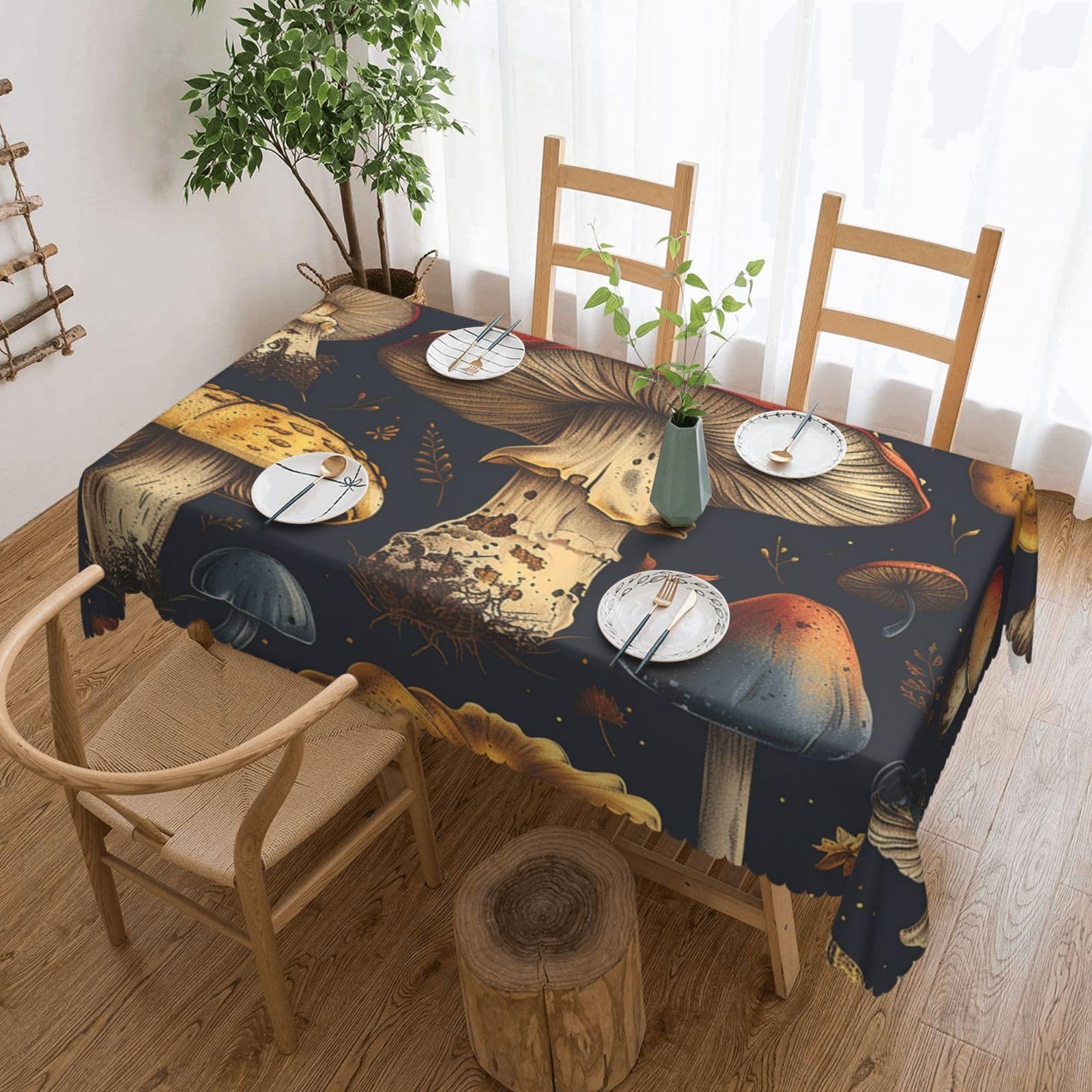 MXZERFKGLA Rectangle Tablecloth 137x183 cm Waterproof Tablecloth for Dining Tables Kitchen Farmhouse Tablecloths Mushroom Table Cloth Wrinkle Free Table Cover for Dining Buffet Wedding Party