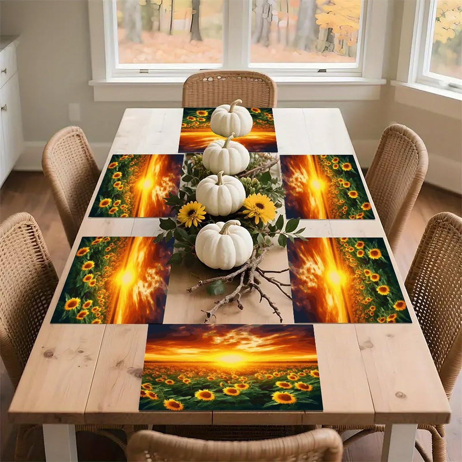 Dreamlike Sunset of A Sunflower Field Placemats Heat-Resistant Washable Place Mats Anti Slip Dining Table Place Mats Wipeable Dining Table Mats Kitchen Decoration Placemats 17.7’’×11.8’’