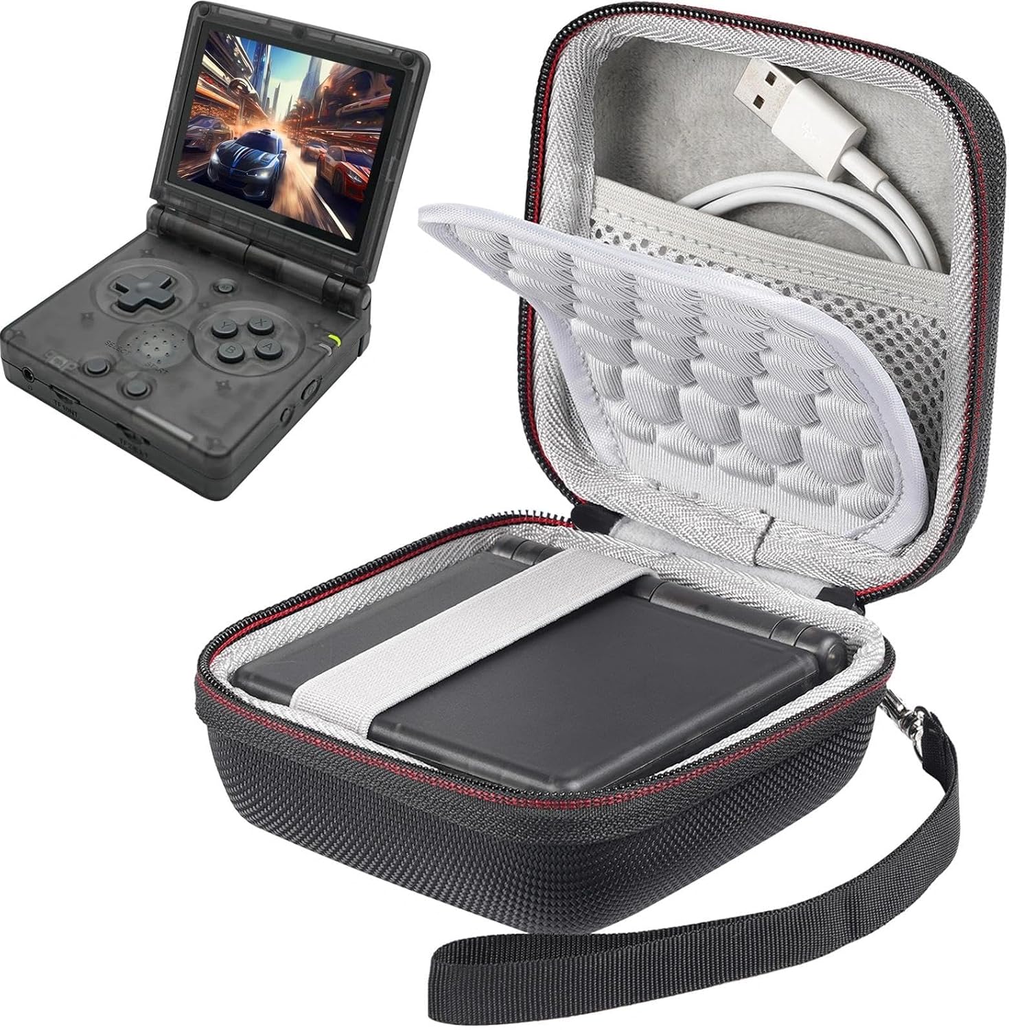 CBDYWVR Hard Carrying Case for RG35XXSP/RG34XXSP/RG35XXSP Flip/Gameboy Advance SP Retro Handheld Game Console, Travel Storage Box for Anbernic RG35XXSP Flip with Mesh Bag-Case Only (Black02)