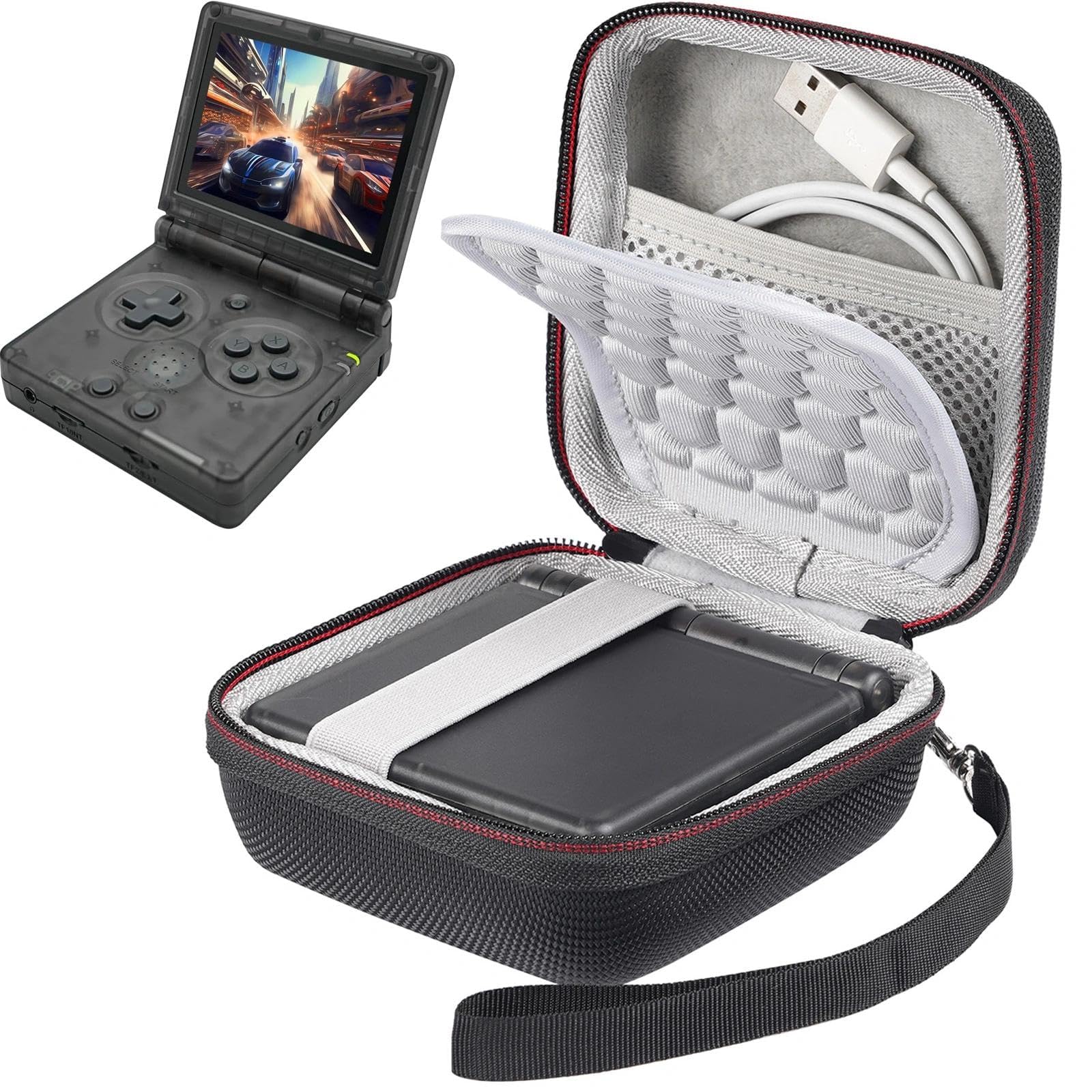 CBDYWVR Hard Carrying Case for RG35XXSP/RG34XXSP/RG35XXSP Flip/Gameboy Advance SP Retro Handheld Game Console, Travel Storage Box for Anbernic RG35XXSP Flip with Mesh Bag-Case Only (Black02)