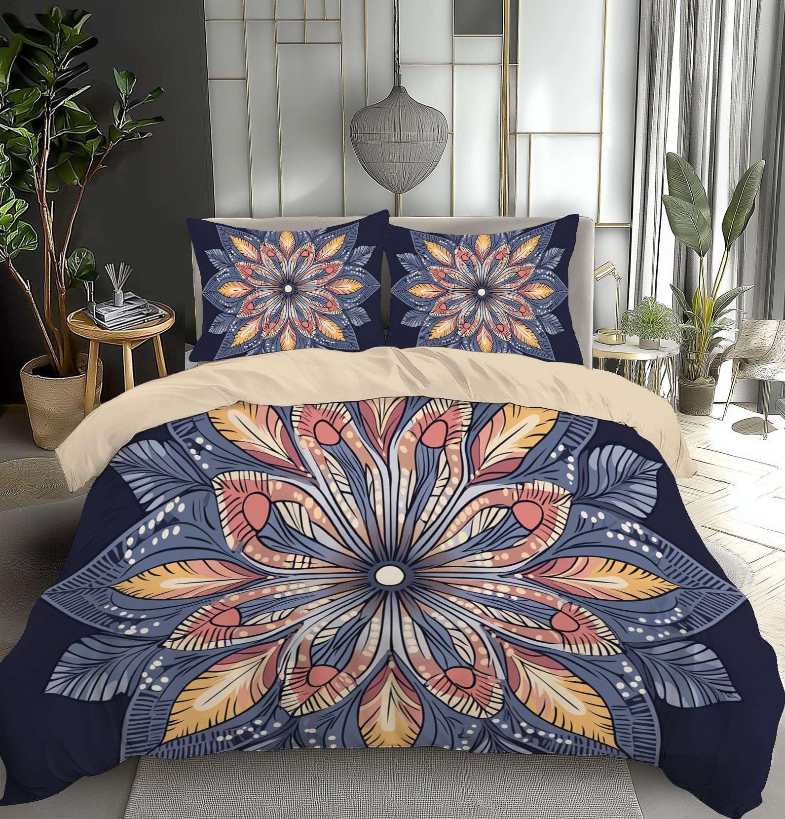 Housse de couette microfibre 240x260 sans repassage fermeture facile