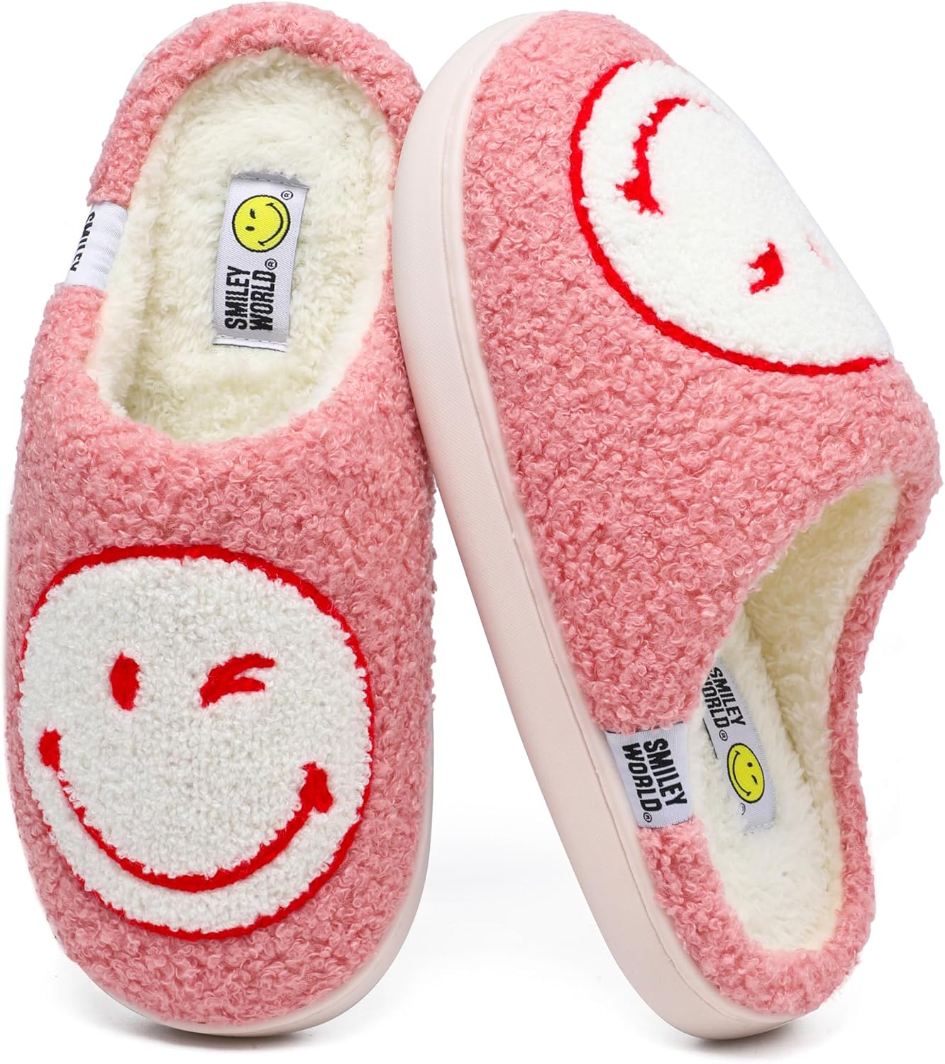 Smile Face Slippers for Womens Mens Soft Plush House Slippers Retro Happy Slip-On Slides Winter Warm Comfy Memory Foam Fluffy Indoor Outdoor Shoes - Image 8