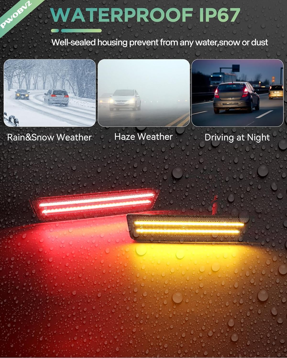 Dynamic Amber Red LED Side Marker Lights Compatible for Dodge Challenger 2008 2009 2010 2011 2012 2013 2014, Front & Rear Bumper Parking Lamps, Smoked Lens 4PCS