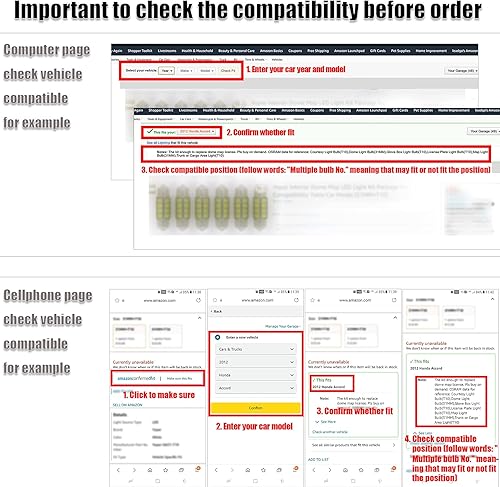Miniatura 2 de Yoper Juego de bombillas LED T10 de 1.102 in, 1.220 in, 1.654 in, Festoon de repuesto para interior, cúpula, mapa, puerta, maletero, cortesía,