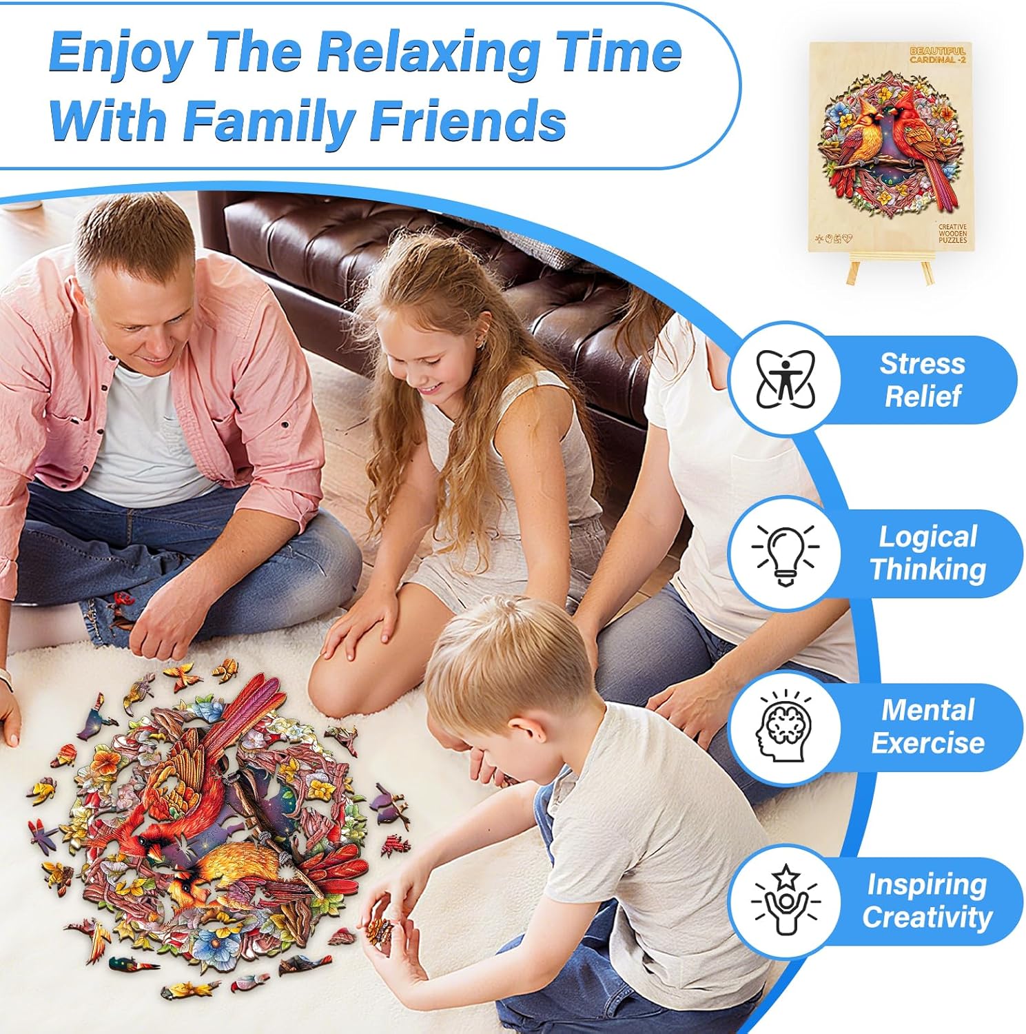 Wooden Puzzle for Adults, Wooden Cardinal Puzzle, Wood Puzzles Adult, Birthday for Women Men, Family Puzzle Game (L-13.9×13.8in - 300pcs)