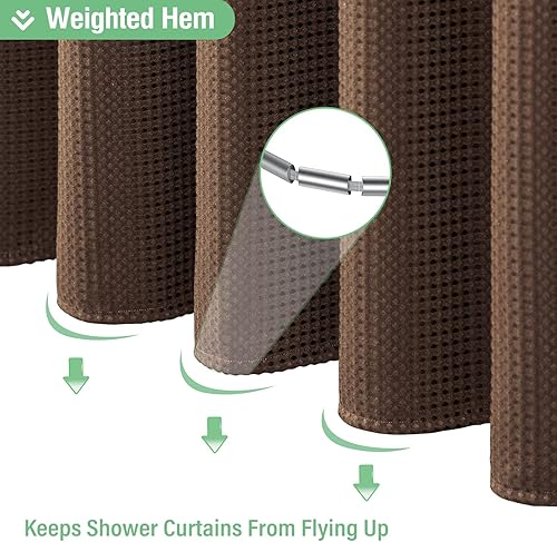 Miniatura 4 de Dynamene Cortina de ducha de tela larga  78 pulgadas de largo, tejido gofre, cortinas de ducha de tela ponderada para baño, juego de cortina de baño