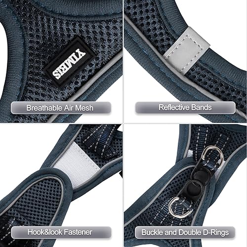 Miniatura 51 de YIMEIS - Juego de arnés de malla suave y correa, para perros pequeños y gatos, chaleco reflectante ajustable para cachorros, (talla XS, negro)