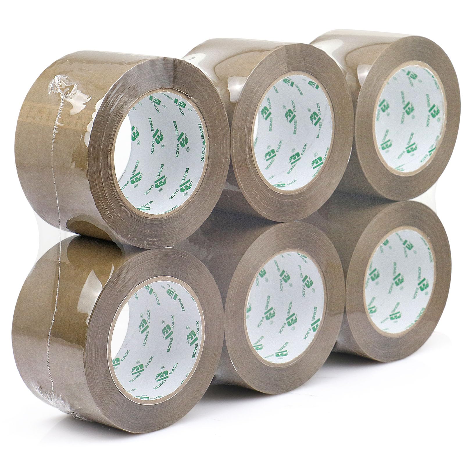 BOMEI PACK Nastro da imballaggio marrone da 7,6 cm, 6 rotoli di nastro largo per imballaggio, per traslochi, spedizioni e stoccaggio, 2,4 mm x 100 m
