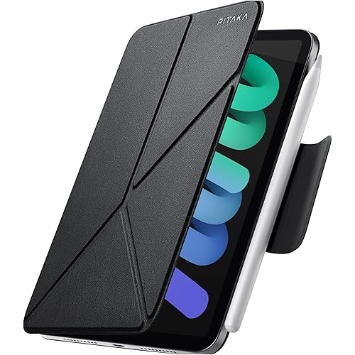PITAKA for iPad mini 7 Case A17 Pro (2024), Compatible with iPad mini 7 (2024) /iPad mini 6 (2021), Portrait/Landscape Magnetic Case with Pencil Holder, 4 Standing Angles and - Black
