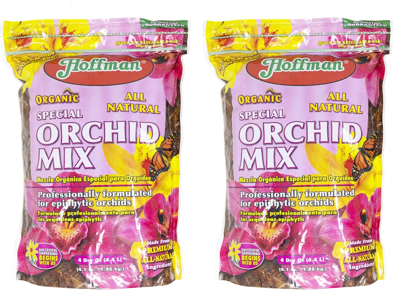 Hoffman Organic All-Natural Pre-Mixed Special Orchid Potting Mix for Better Blooms in Epiphytic Orchids, 4qt Bag, 2 Pack