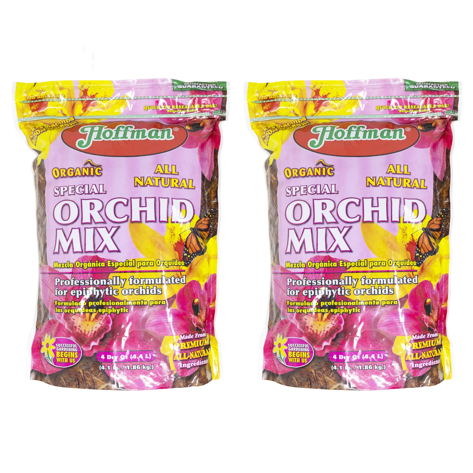 Hoffman Organic All-Natural Pre-Mixed Special Orchid Potting Mix for Better Blooms in Epiphytic Orchids, 4qt Bag, 2 Pack