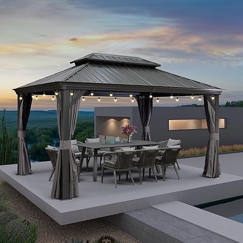 Miniatura 56 de PURPLE LEAF Gazebo grande para exteriores de 12 x 24 pies con acero galvanizado y luz para césped y jardín, glorieta permanente de techo duro, color