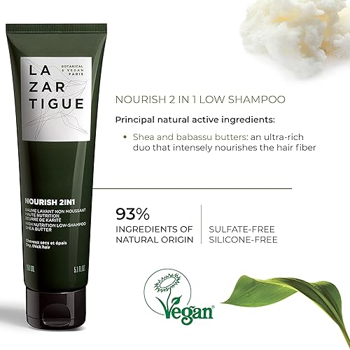 Miniatura 4 de Lazartigue Nourish - Champú bajo 2 en 1, mantecas de karité y babasú, nutrición intensiva para cabello seco, vegano, sin sulfatos y silicona, 5.1