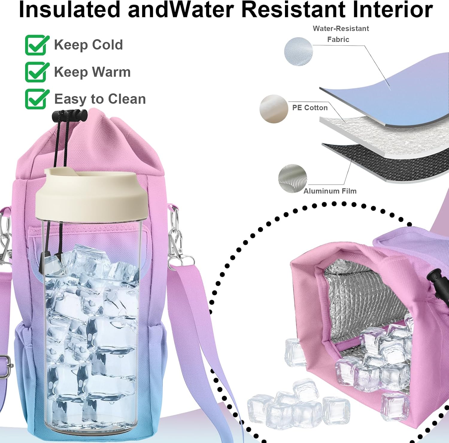 Water Bottle Carrier Bag with Phone Pocket for Stanley Cup 30/32/40 oz Tumbler with Adjustable Strap,Insulated Water Bottle Holder Pouch Crossbody Sling for Walking Travel image 3