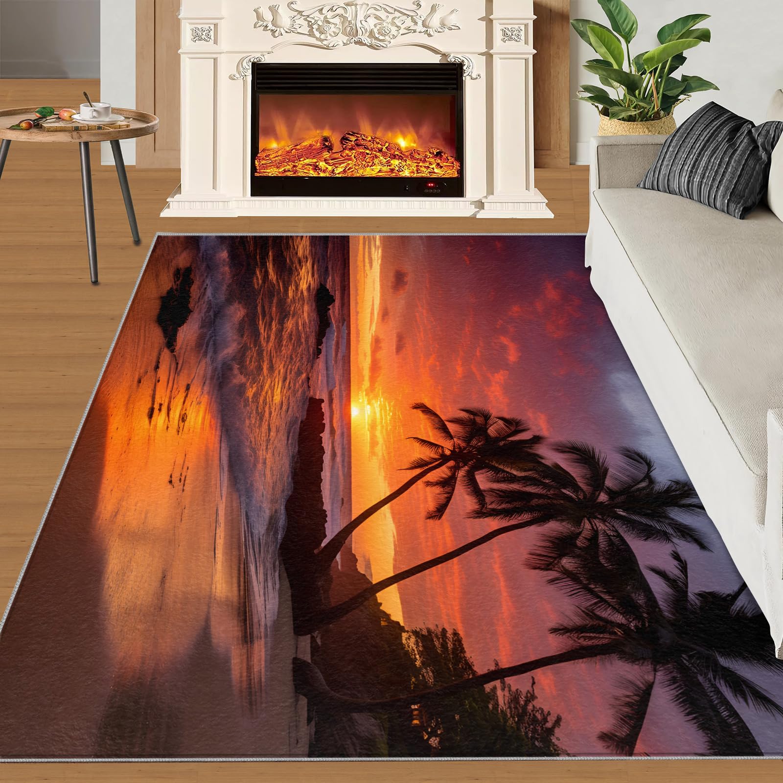 Tapis de plage coucher de soleil pour salon chaleureux et moderne