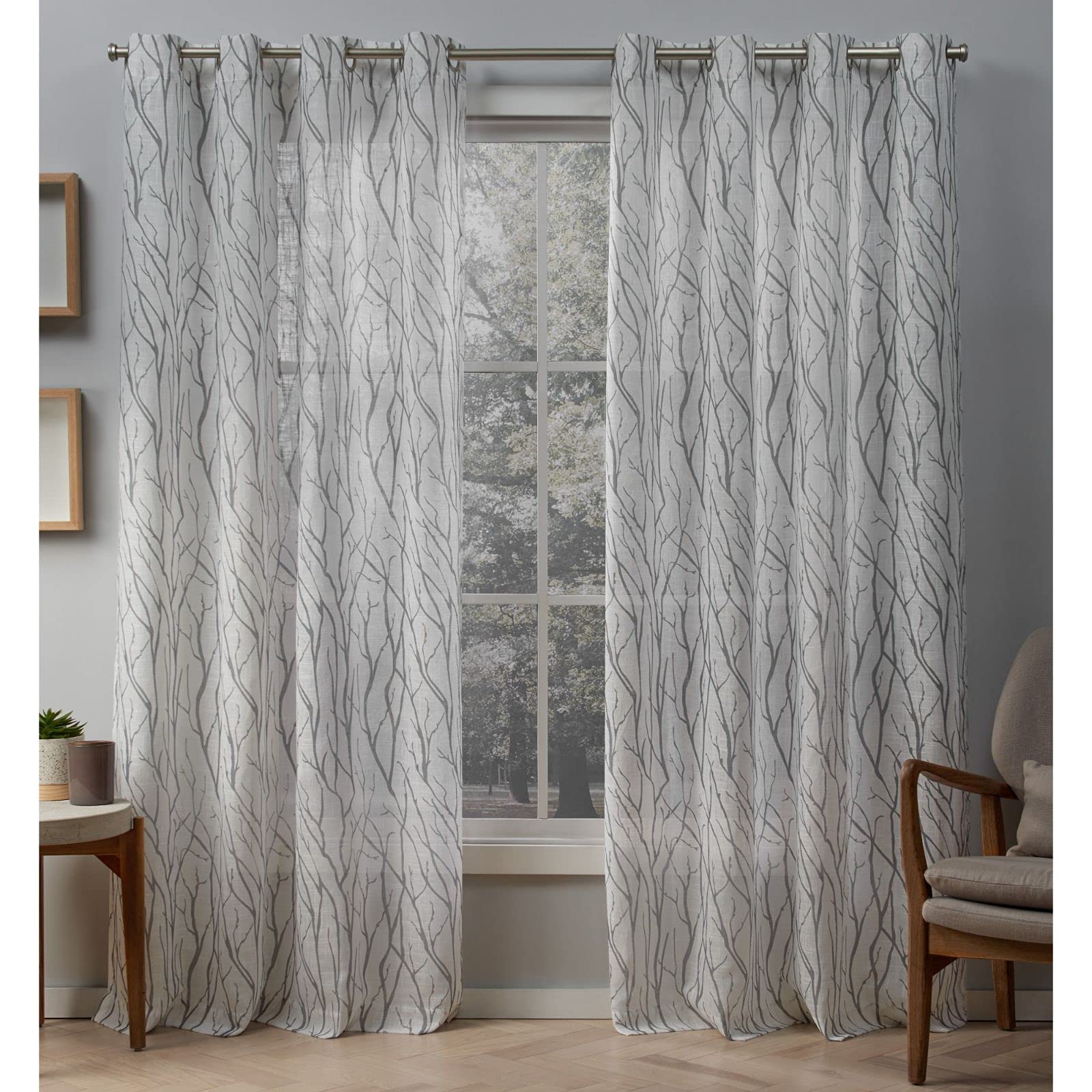 Oakdale Light Filtering Semi-Sheer Textured Linen Grommet Top Curtain Panel Pair, 54"x84", Dove Grey, 2 Piece