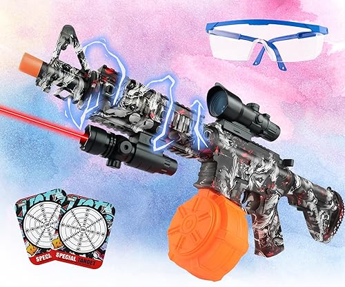 Lanzador eléctrico de bolas de gel automático, lanzador de bolas de gel con tambor, salpicaduras de gel eléctrico con gafas.