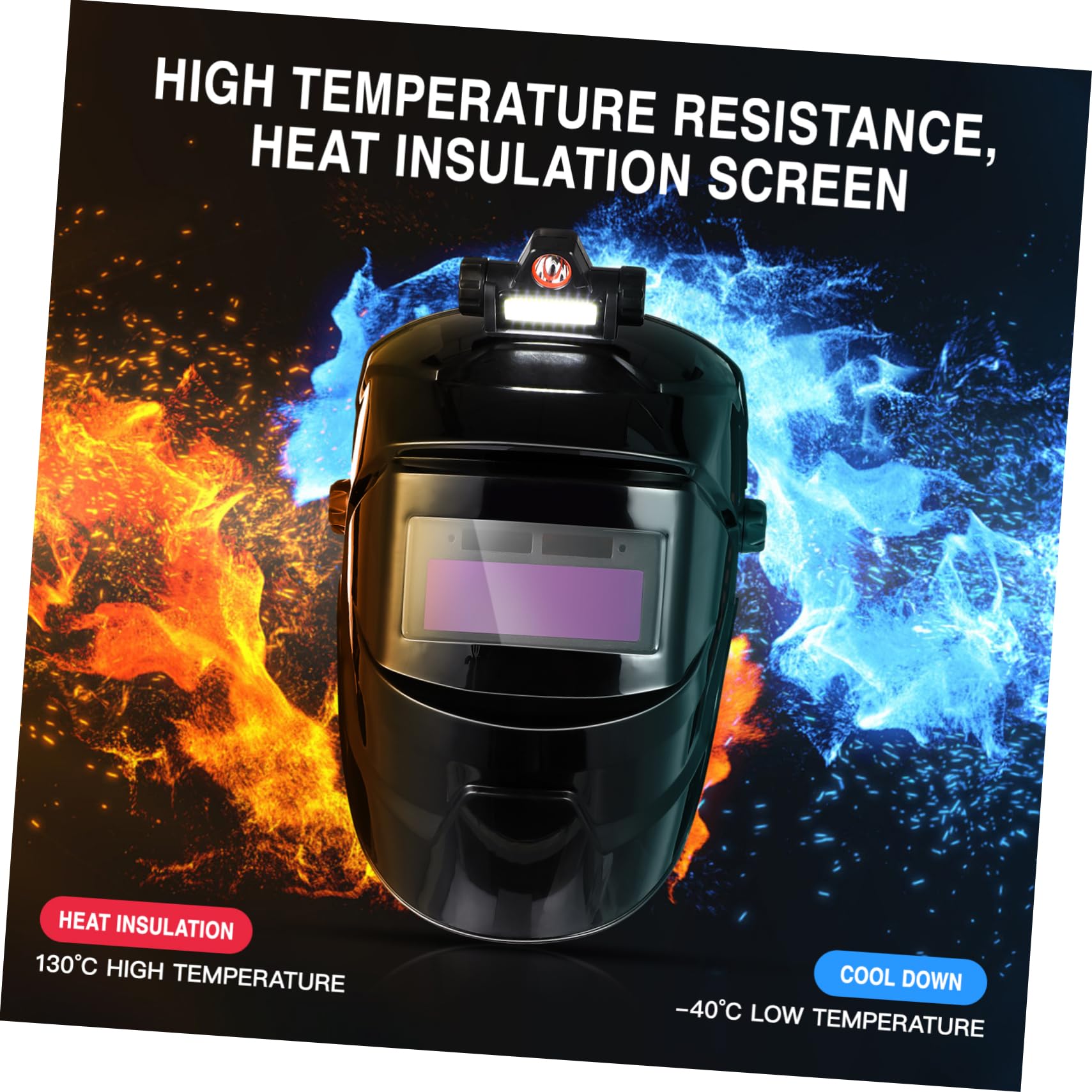 Maschera per Saldatura Auto Oscurante Nero Ampio Visore | Pp, Alimentazione Solare e Regolazione della Tensione, Ombreggiatura 8 Livelli, Uso Interno ed Esterno