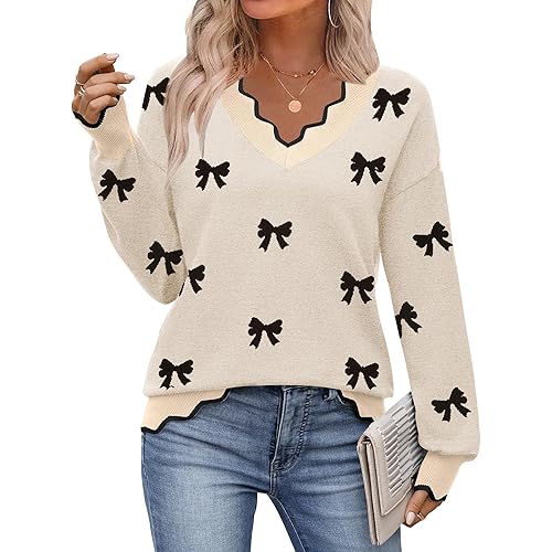 Zeagoo Women's 2025 Fall V Neck Sweater Casual Long Sleeve Lightweight Ribbed Knit Pullover Sweaters Dressy Casual Tops