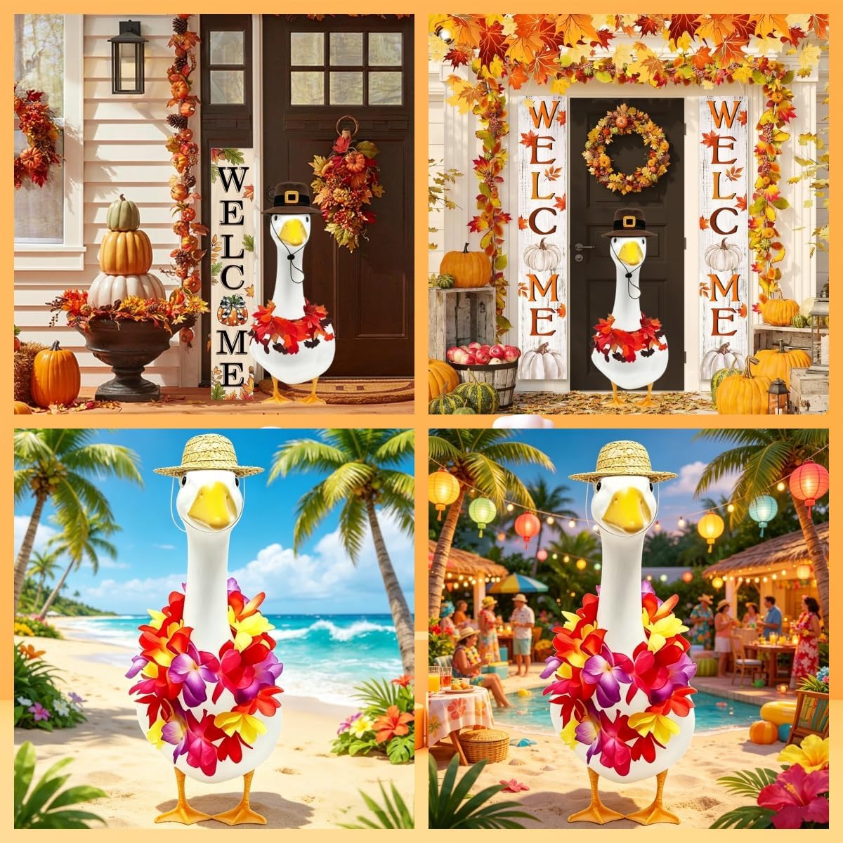 8 Set Holiday Porch Goose Outfits All Seasons Holiday Bundle St. Patrick Easter Summer Hawaiian 4th of July Fall Lawn Goose Clothing Porch Clothes for Patio Yard Lawn Decor image 5