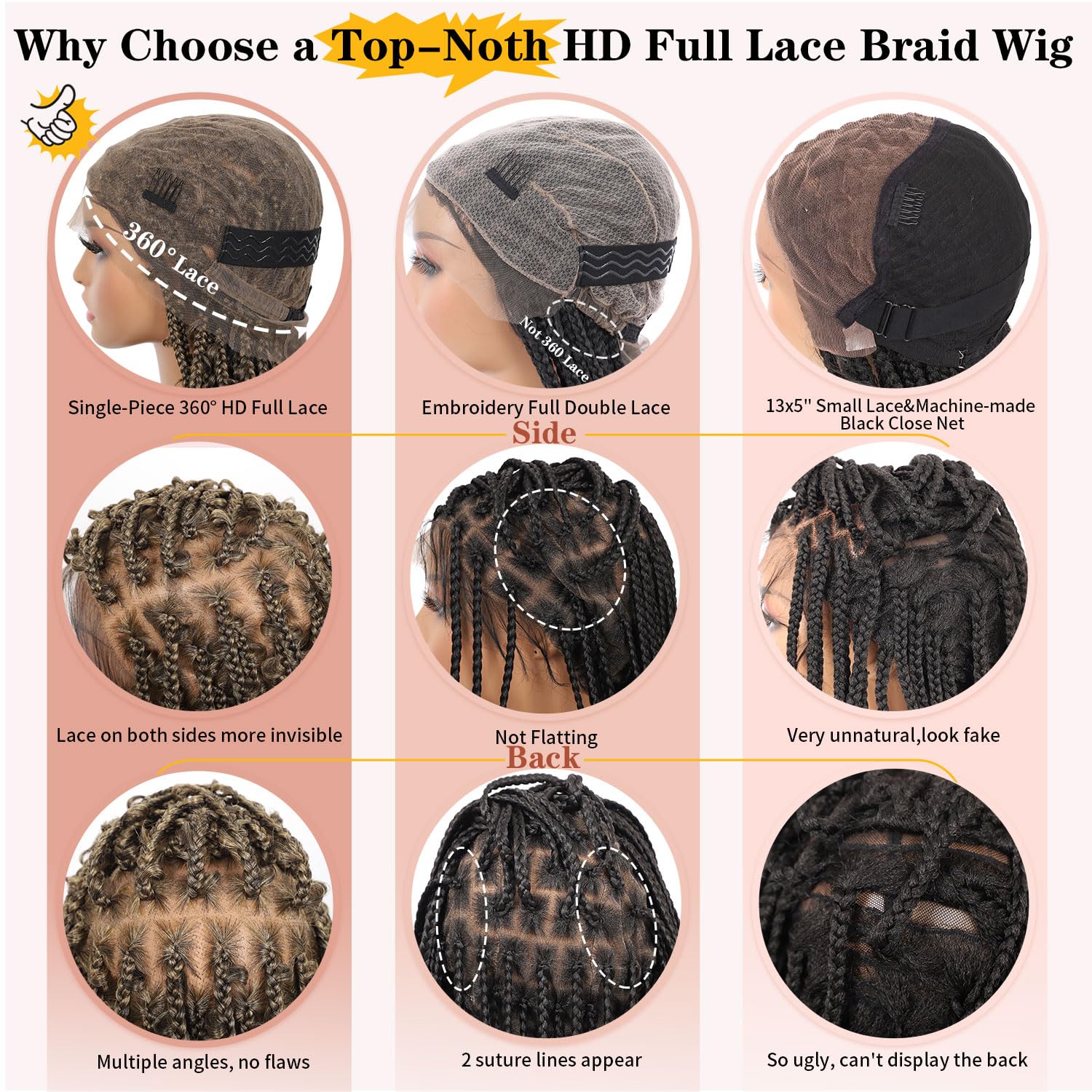 Lexqui 18" 360° HD Full Lace Braided Wigs for Women Short Knotless Butterfly Box Braid Wig with Baby Hair Premium Synthetic Lace Frontal Braid Wig Shoulder Length Braided Lace Front Wigs Light Brown