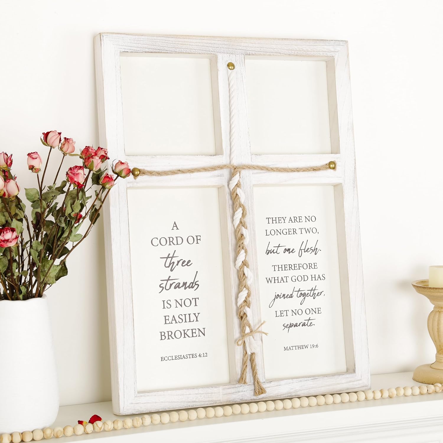 A Cord of Three Strands Wedding Sign,17x23in Marriage Devotional for Couples, Wedding Ceremony Sign For Couple, Anniversary Ideas for Couple (Washwhite, 17 * 23)