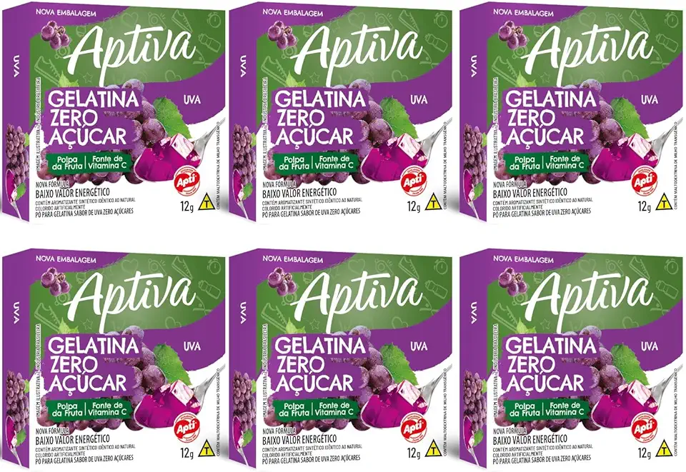 Gelatina Diet Zero Açúcar Kit 6cx Sem Glúten, Baixa Caloria, Saborosa e Leve (Uva)